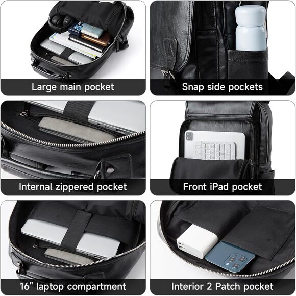 Leather Travel Laptop Backpack For Men Fit 15.6" Waterproof Vintage Backpack - Picture 5 of 5